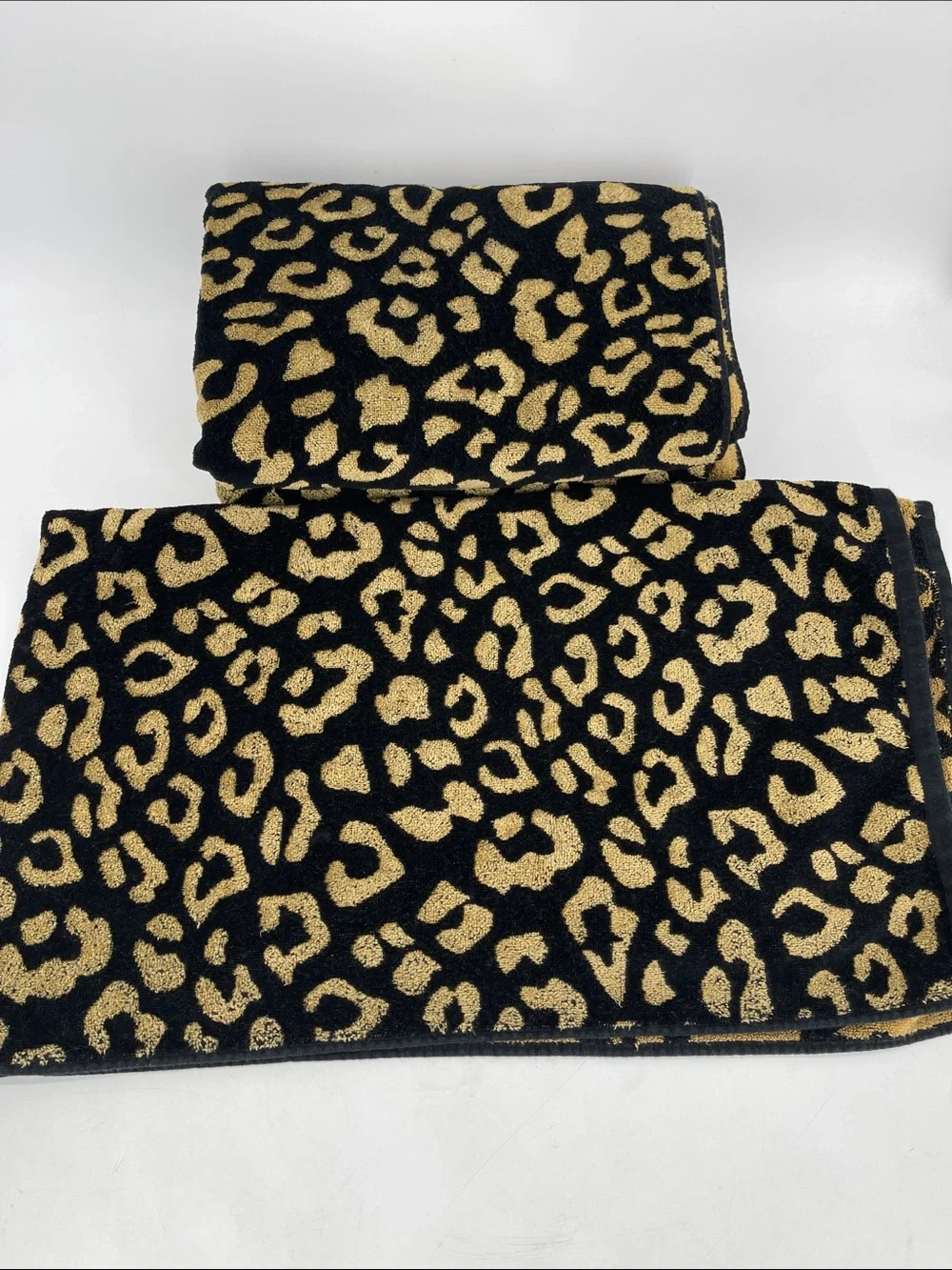 Christian Lacroix Black and Gold Leopard Print Bath Towels-Set Of 3